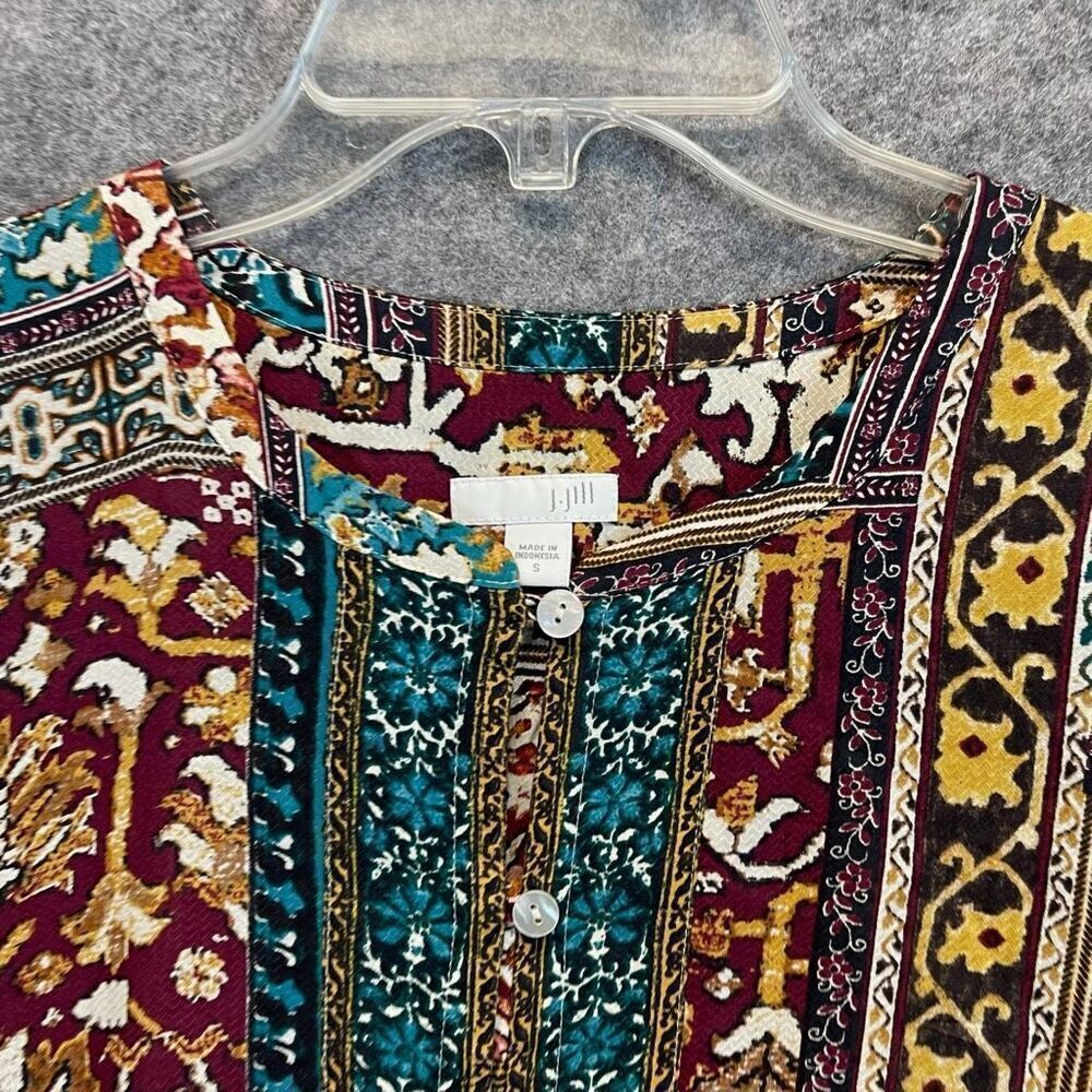J. JILL Boho Tunic Small Multicolor Patchwork Boho Eclectic Button Front Top EUC - Picture 5 of 16